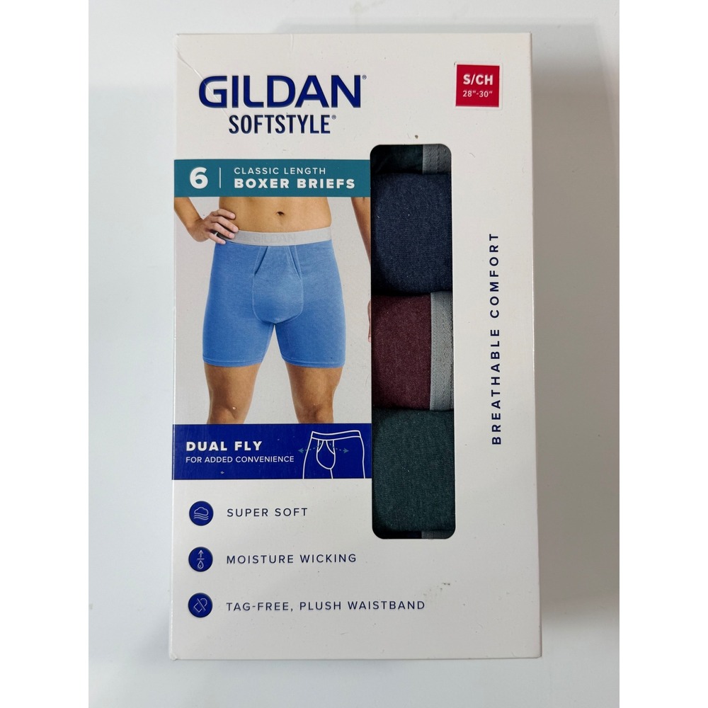 Gildan Boxer Briefs Men Small Multicolor NIB 6-Pack Classic Length Softstyle
